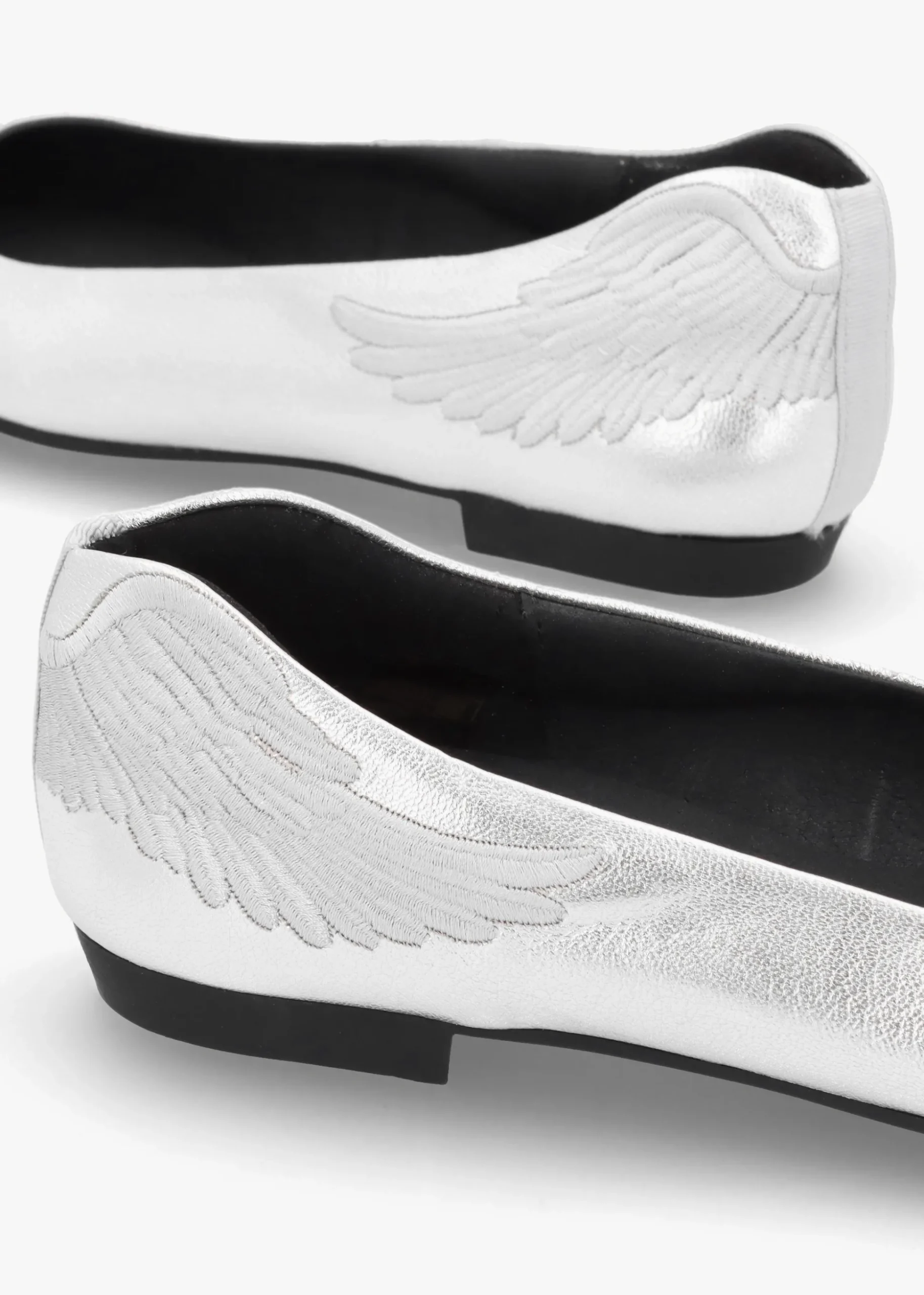 Angels Wings Silver Metallic Leather Ballet Pumps