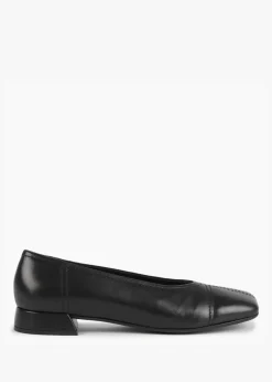 Angled Black Leather Square Toe Pumps