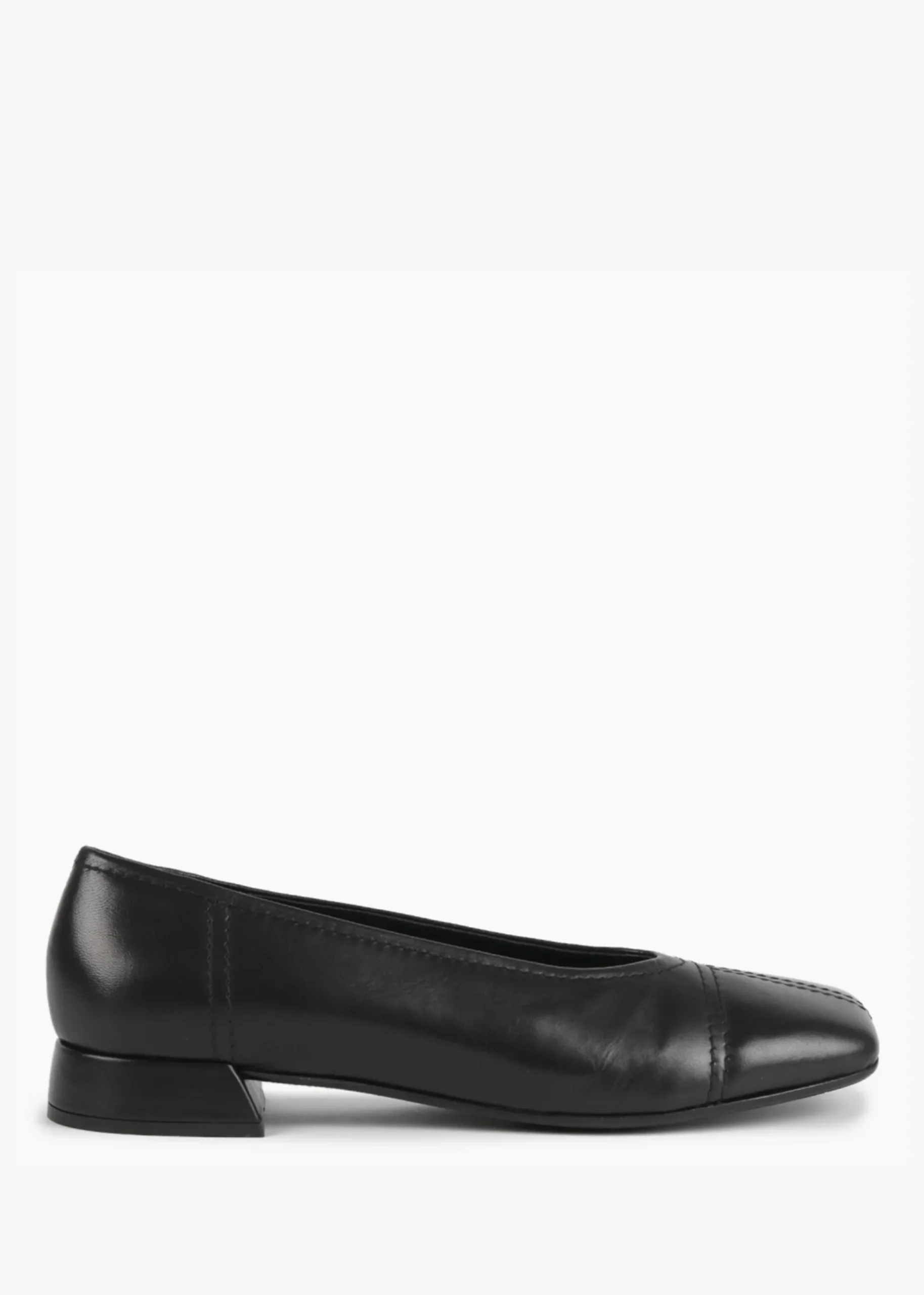 Angled Black Leather Square Toe Pumps