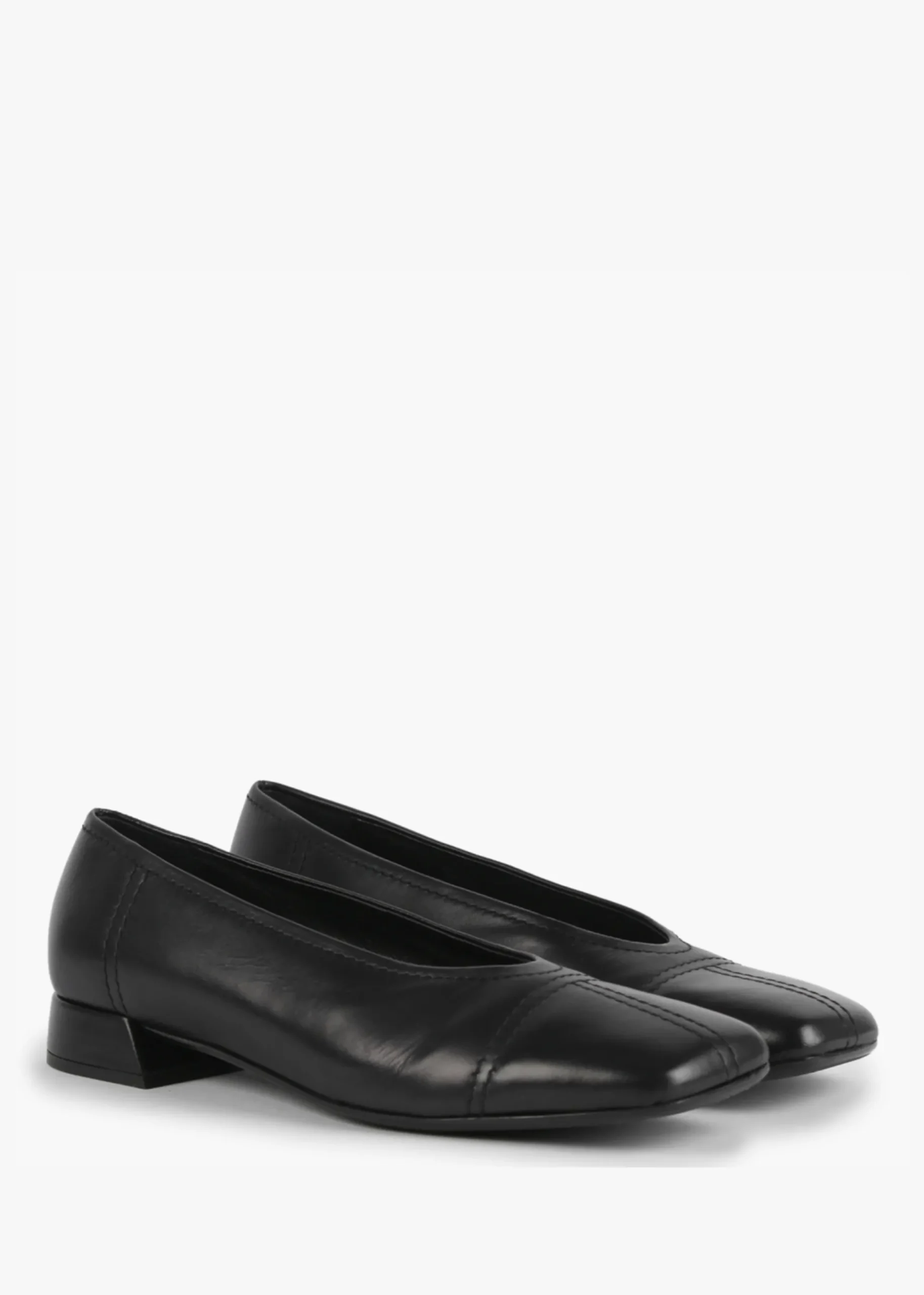 Angled Black Leather Square Toe Pumps