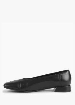 Angled Black Leather Square Toe Pumps