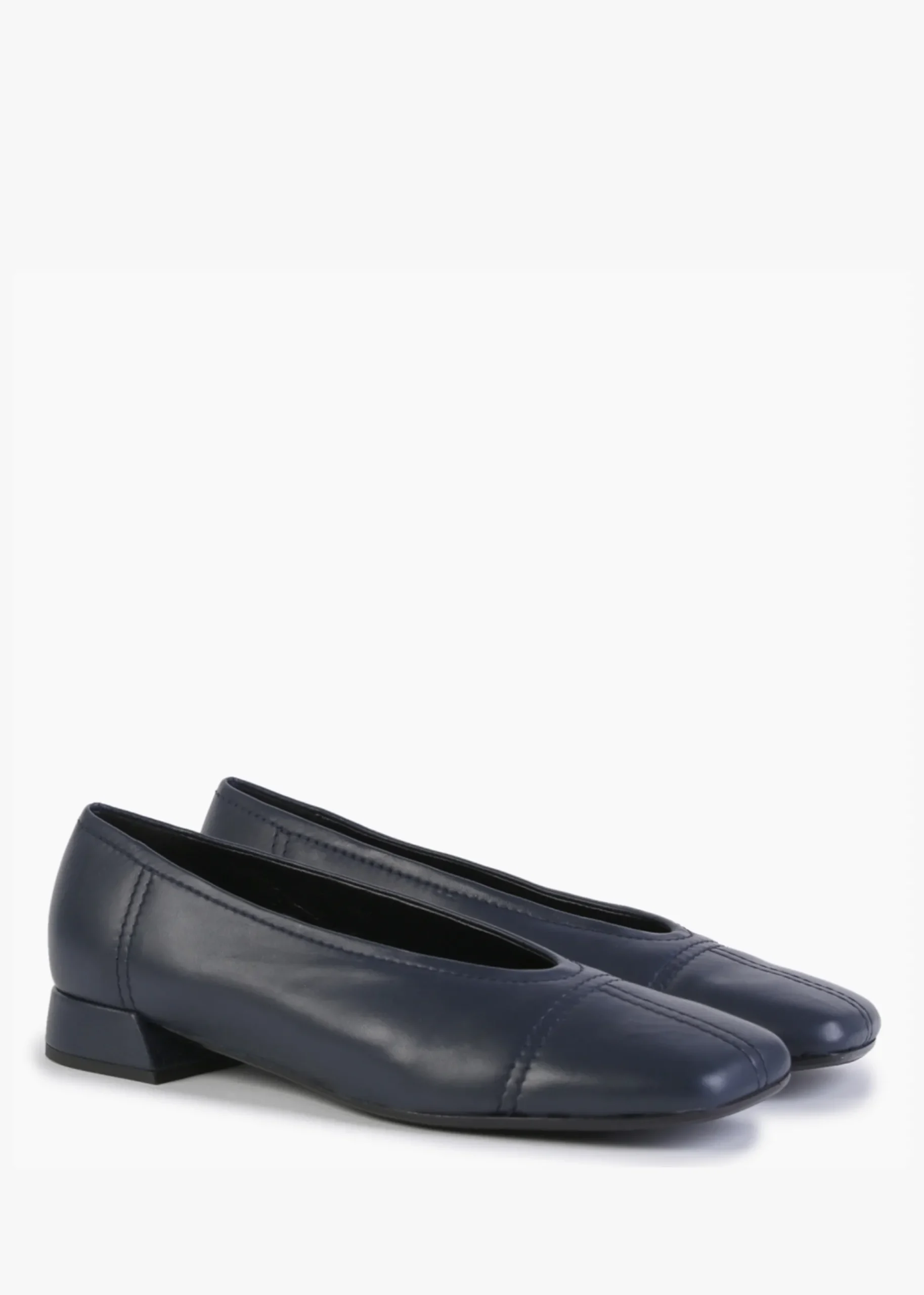 Angled Navy Leather Square Toe Pumps