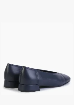 Angled Navy Leather Square Toe Pumps