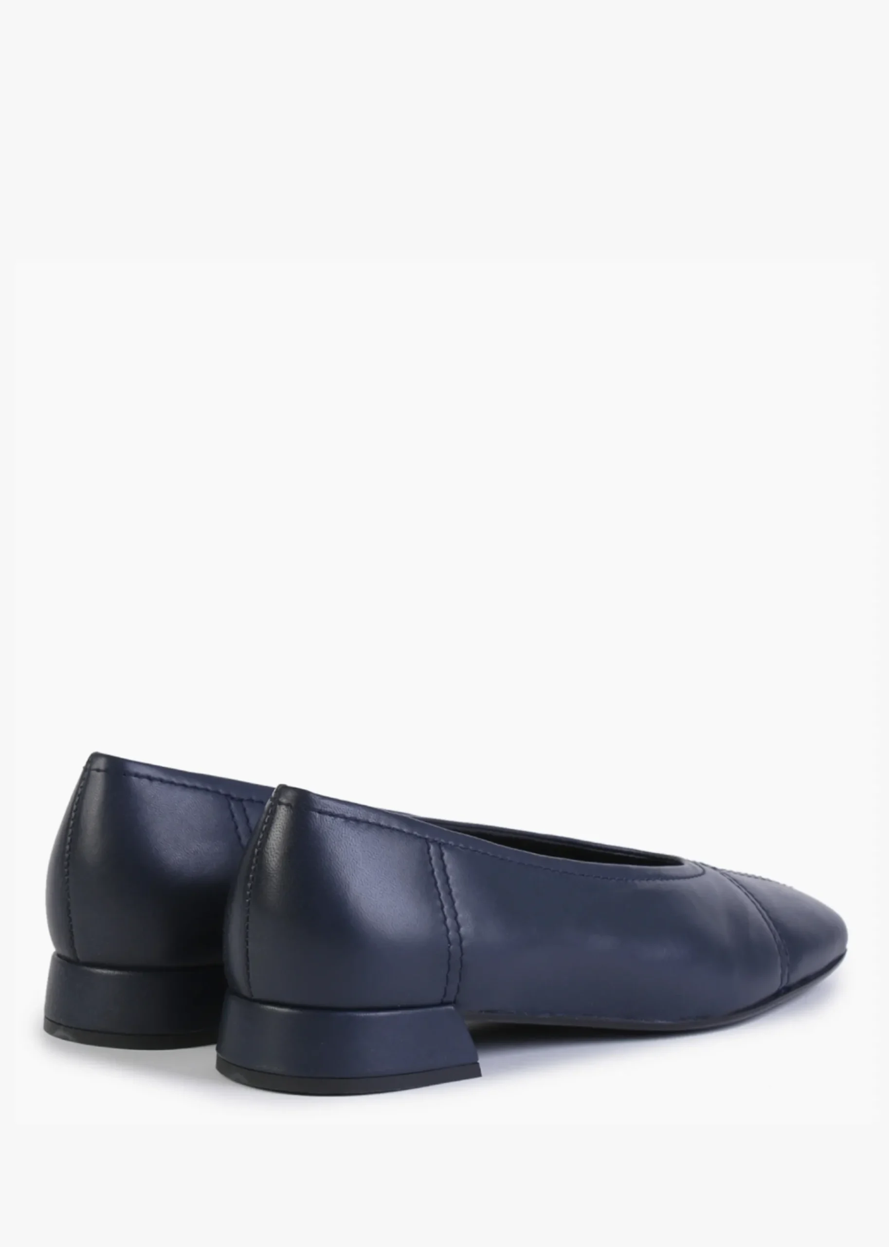 Angled Navy Leather Square Toe Pumps