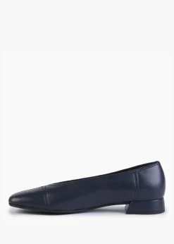 Angled Navy Leather Square Toe Pumps