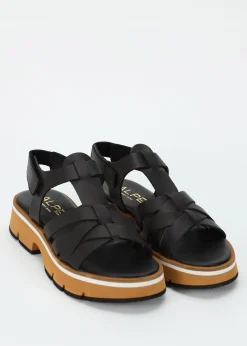 Angola Black Leather Chunky Gladiator Sandals