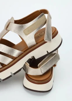 Angola Gold Leather Chunky Gladiator Sandals