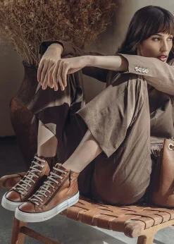 Annaken Tan Leather High Top Trainers