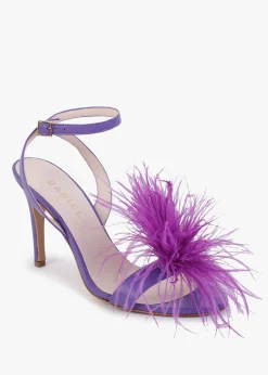 Anost Purple Leather Feather Heeled Sandals