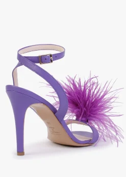 Anost Purple Leather Feather Heeled Sandals