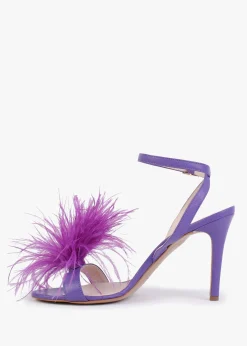 Anost Purple Leather Feather Heeled Sandals