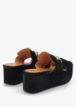 Antibes Black Suede Flatform Mules