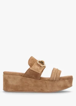Antibes Tan Suede Flatform Mules