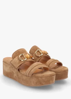 Antibes Tan Suede Flatform Mules