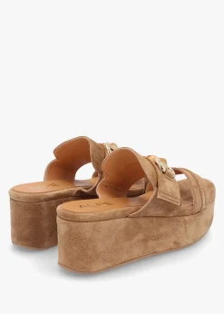 Antibes Tan Suede Flatform Mules