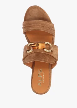 Antibes Tan Suede Flatform Mules