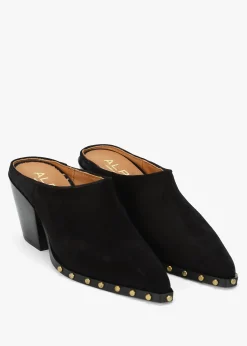 Antwerp Black Suede Western Stacked Heel Backless Mules
