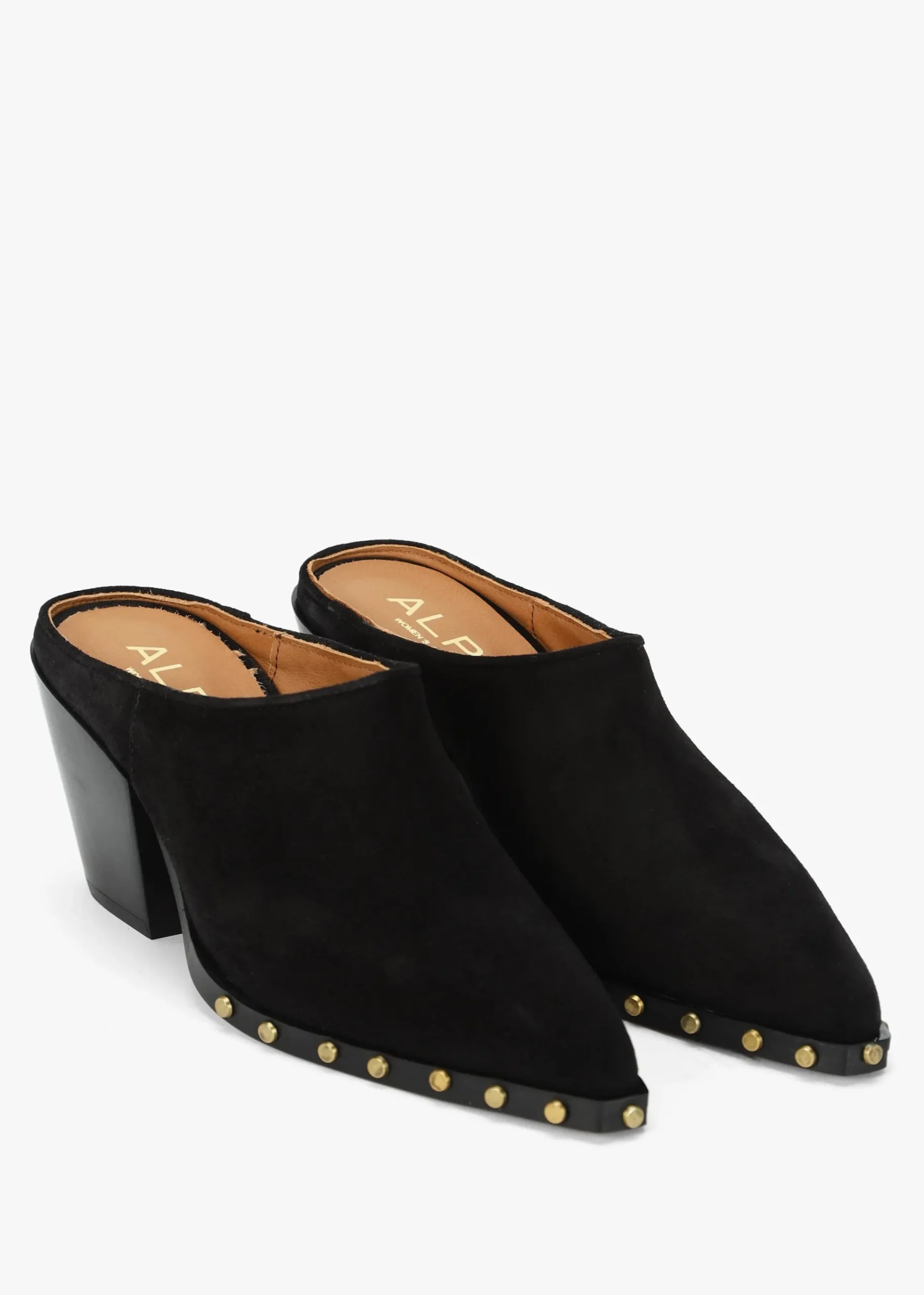 Antwerp Black Suede Western Stacked Heel Backless Mules