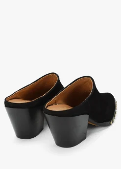 Antwerp Black Suede Western Stacked Heel Backless Mules