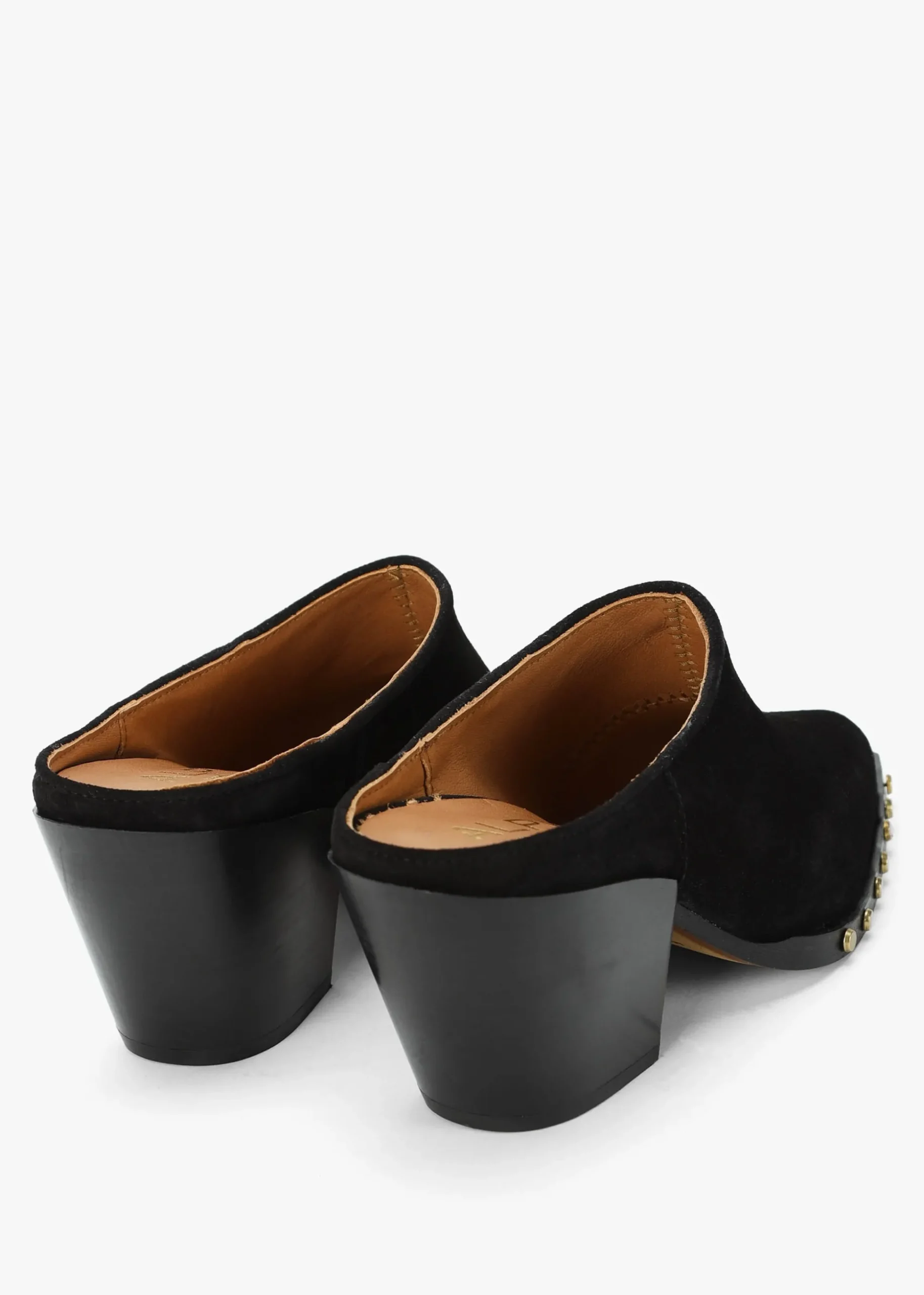 Antwerp Black Suede Western Stacked Heel Backless Mules