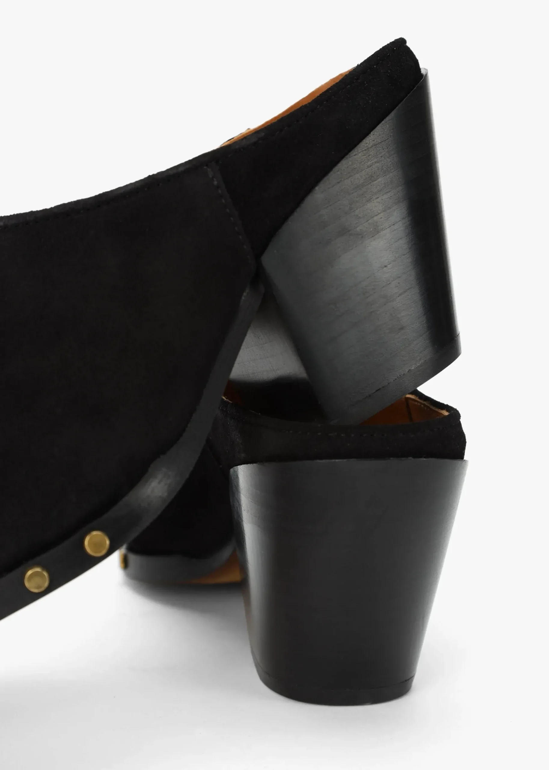 Antwerp Black Suede Western Stacked Heel Backless Mules