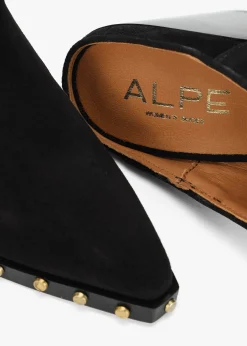Antwerp Black Suede Western Stacked Heel Backless Mules