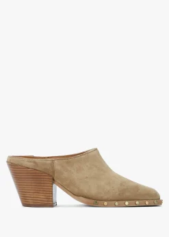Antwerp Tan Suede Western Stacked Heel Backless Mules