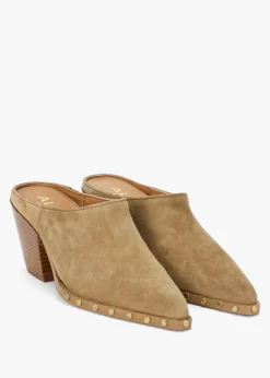 Antwerp Tan Suede Western Stacked Heel Backless Mules