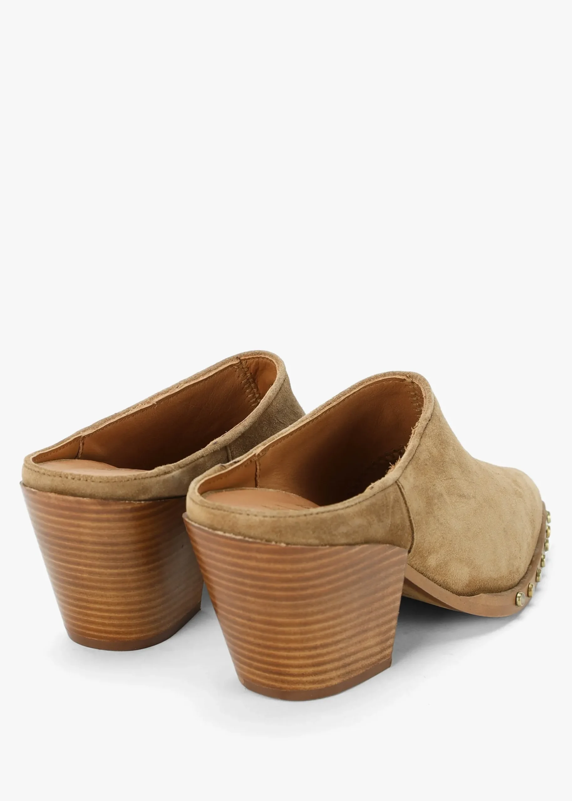 Antwerp Tan Suede Western Stacked Heel Backless Mules