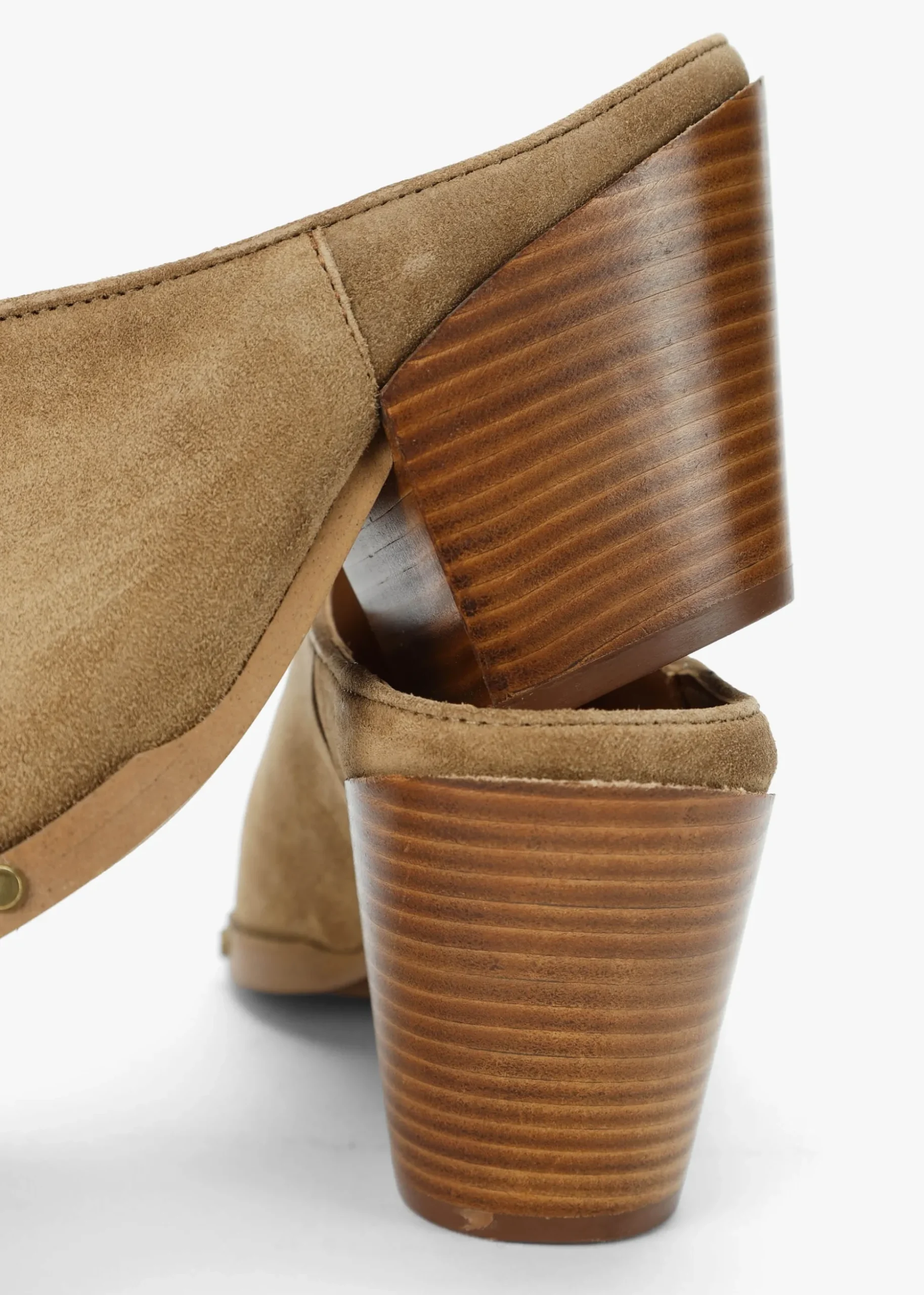 Antwerp Tan Suede Western Stacked Heel Backless Mules