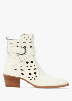 Apia Cream Leather Perforated Western Ankle Boots