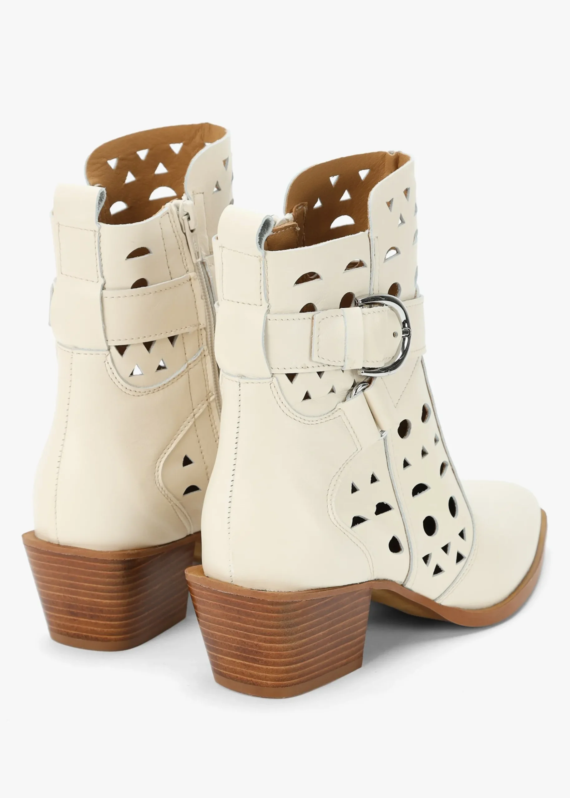 Apia Cream Leather Perforated Western Ankle Boots
