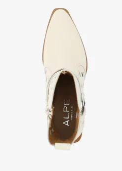 Apia Cream Leather Perforated Western Ankle Boots
