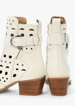 Apia Cream Leather Perforated Western Ankle Boots