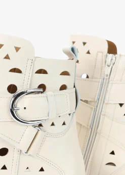 Apia Cream Leather Perforated Western Ankle Boots