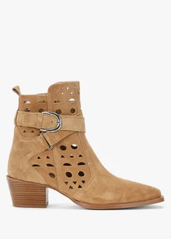 Apia Tan Suede Perforated Western Ankle Boots