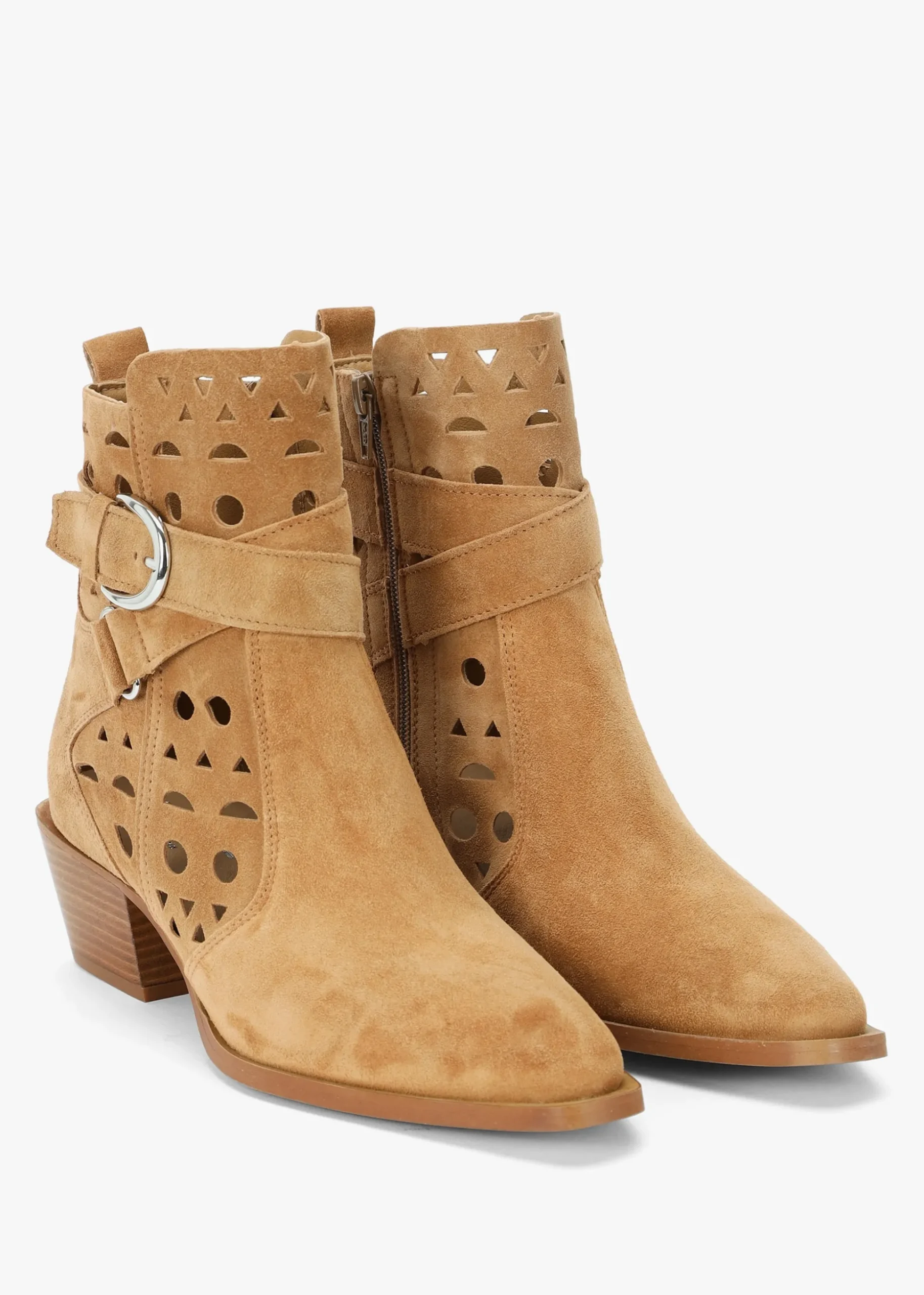 Apia Tan Suede Perforated Western Ankle Boots