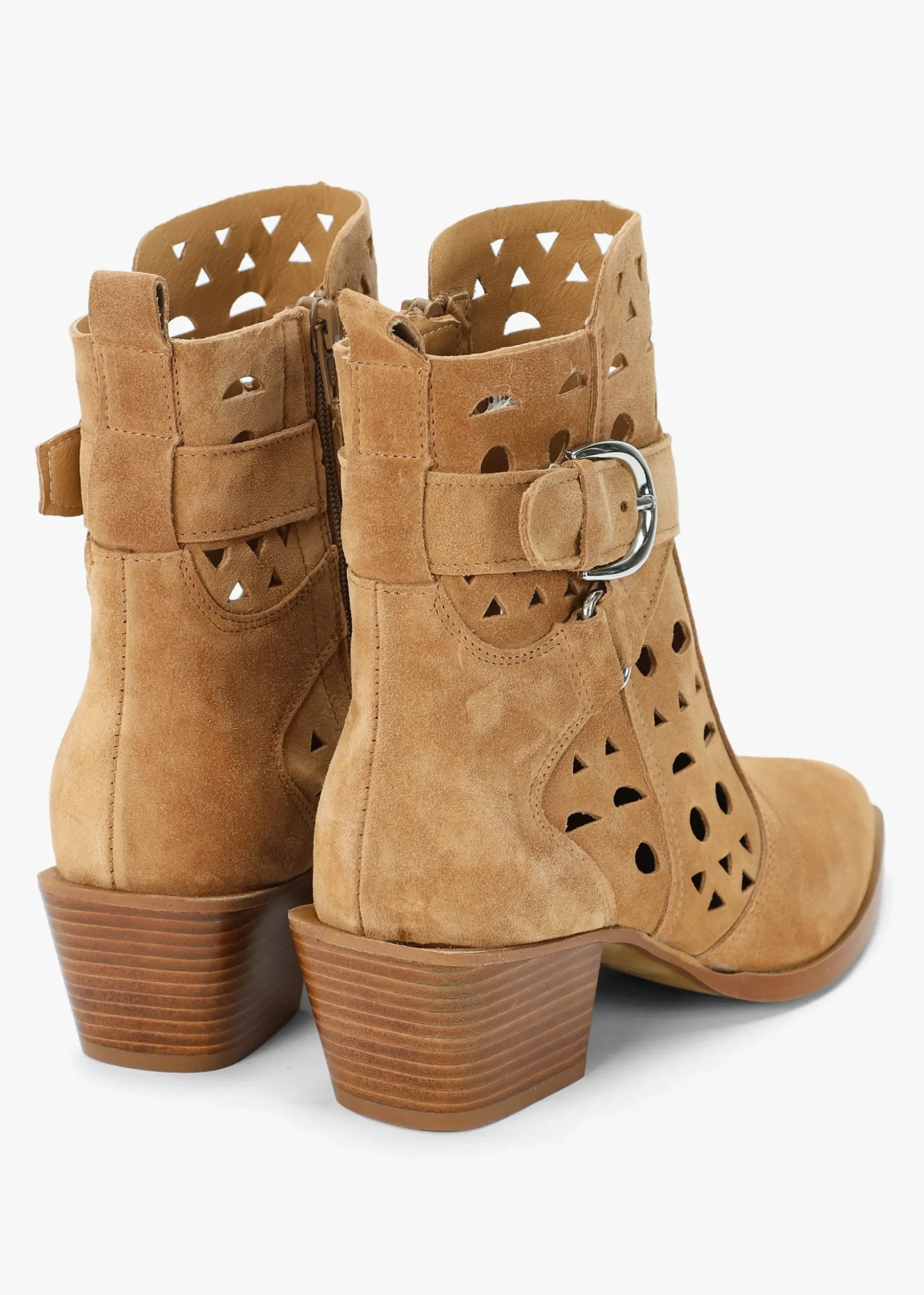 Apia Tan Suede Perforated Western Ankle Boots