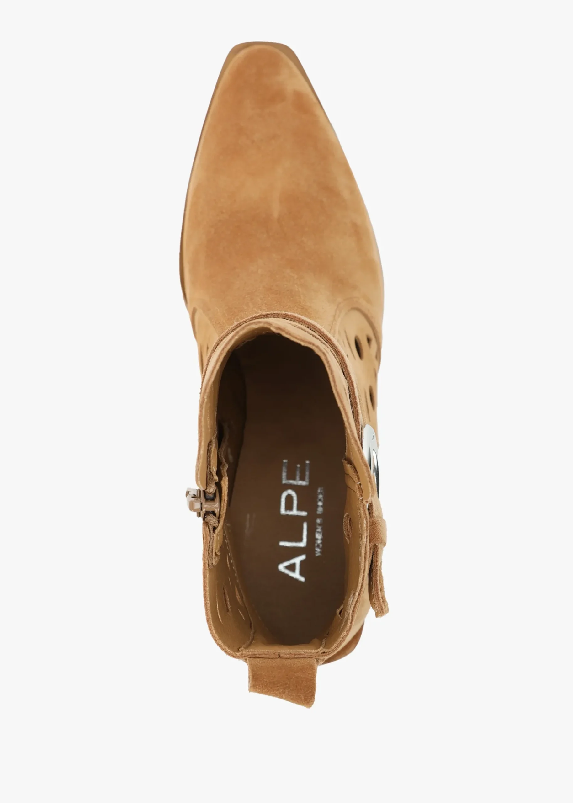Apia Tan Suede Perforated Western Ankle Boots
