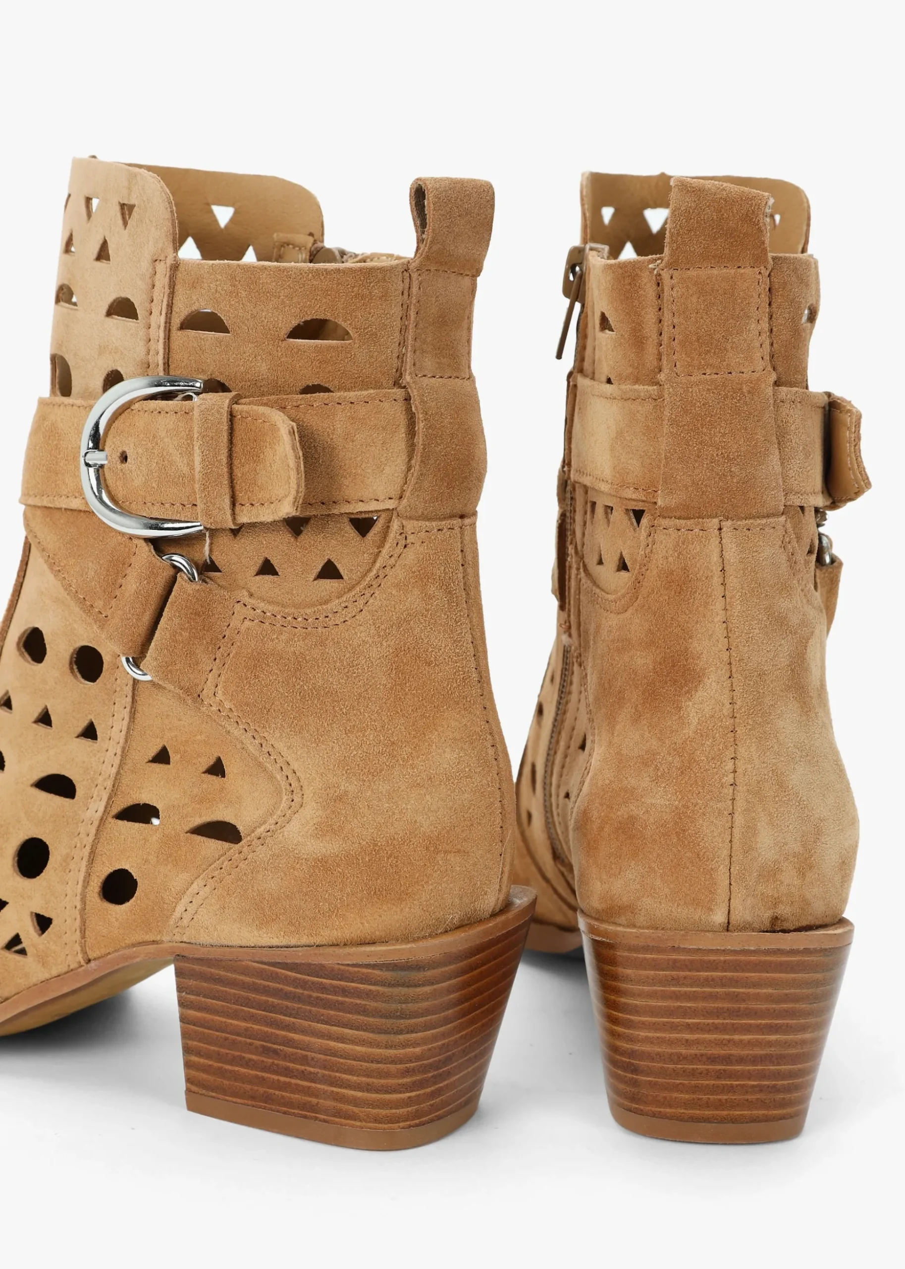 Apia Tan Suede Perforated Western Ankle Boots