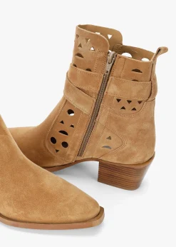 Apia Tan Suede Perforated Western Ankle Boots