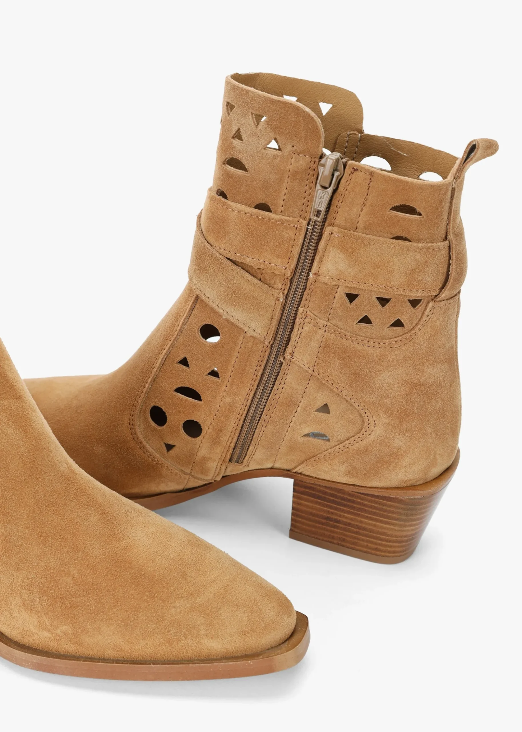 Apia Tan Suede Perforated Western Ankle Boots