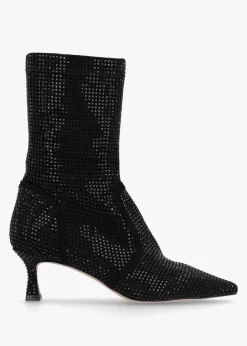April Black Crystal Embellished Kitten Heel Ankle Boots