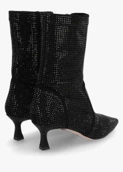 April Black Crystal Embellished Kitten Heel Ankle Boots