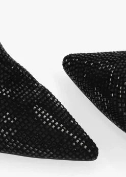 April Black Crystal Embellished Kitten Heel Ankle Boots