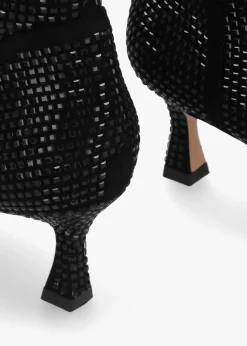 April Black Crystal Embellished Kitten Heel Ankle Boots
