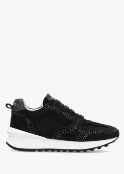Arabella Black Suede Crystal Embellished Trainers