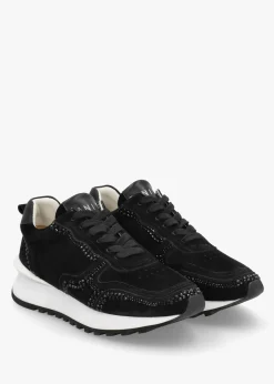 Arabella Black Suede Crystal Embellished Trainers