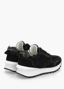 Arabella Black Suede Crystal Embellished Trainers