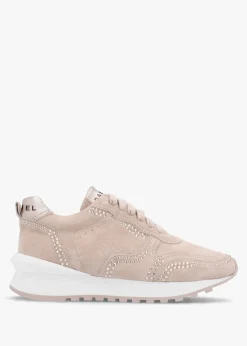 Arabella Taupe Suede Crystal Embellished Trainers